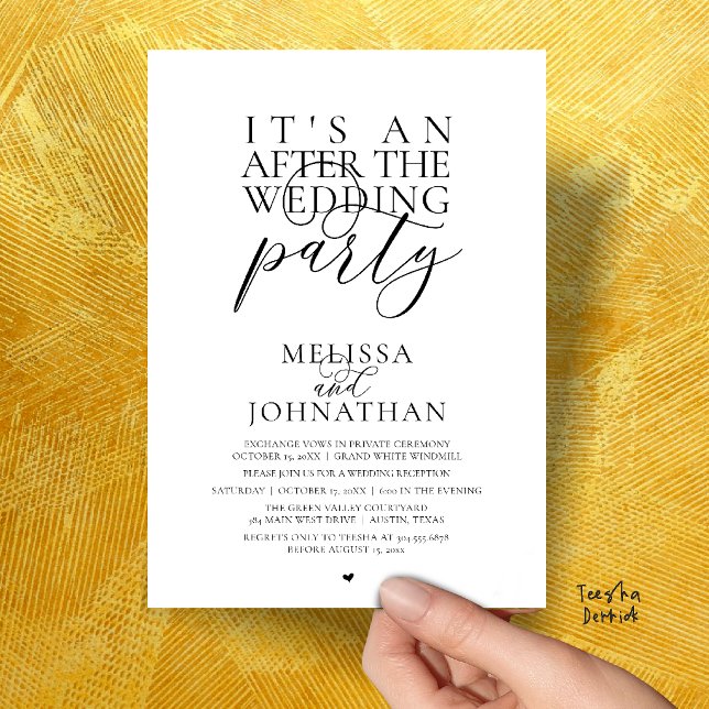 Convites É uma festa após o casamento, recepção moderna (It's an after the wedding party, modern reception invitation Card in Black and White)