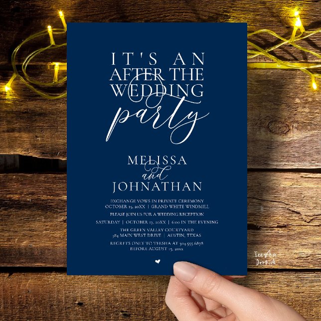 Convites É uma festa após o casamento, recepção moderna (It's an after the wedding party, modern reception invitation Card in Navy Blue)