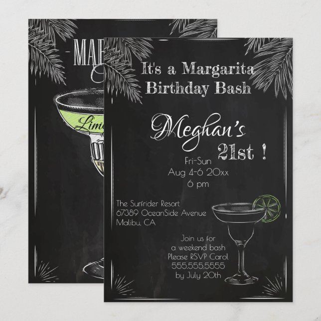 Convites É uma Festa de Aniversário de Margarita 21º (Frente/Verso)