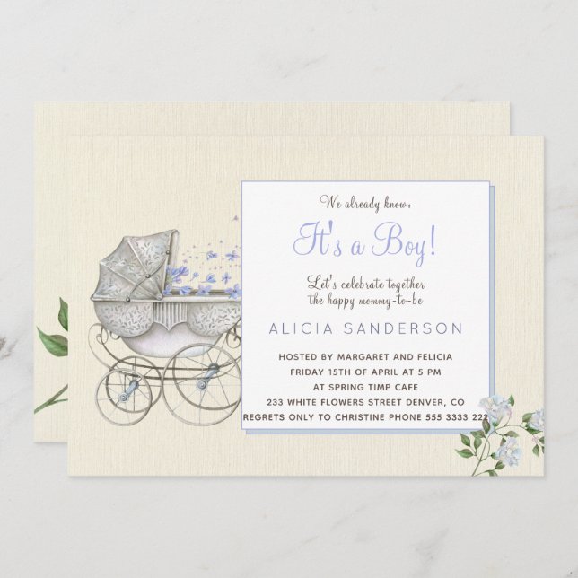 Convites É uma festa de chá de carruagems de bebês. (Frente/Verso)