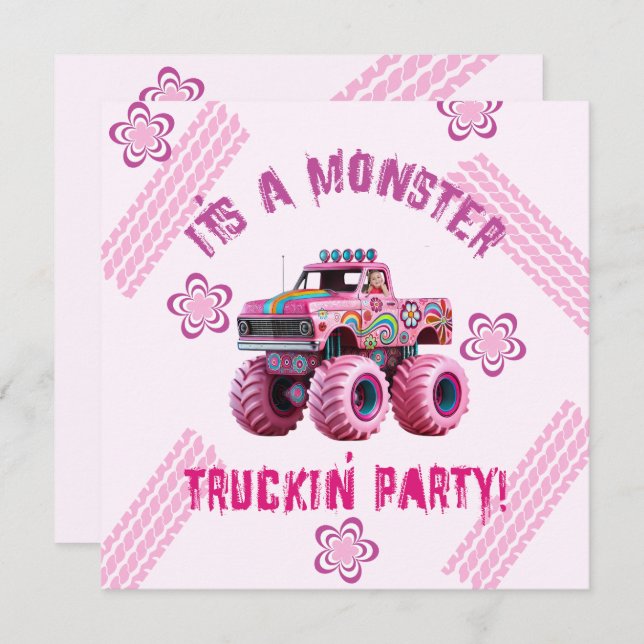 Convites É uma foto personalizada do Monster Truckin' Party (Frente/Verso)