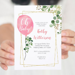 Convites É uma garota Ballon Greenery, chá de fraldas