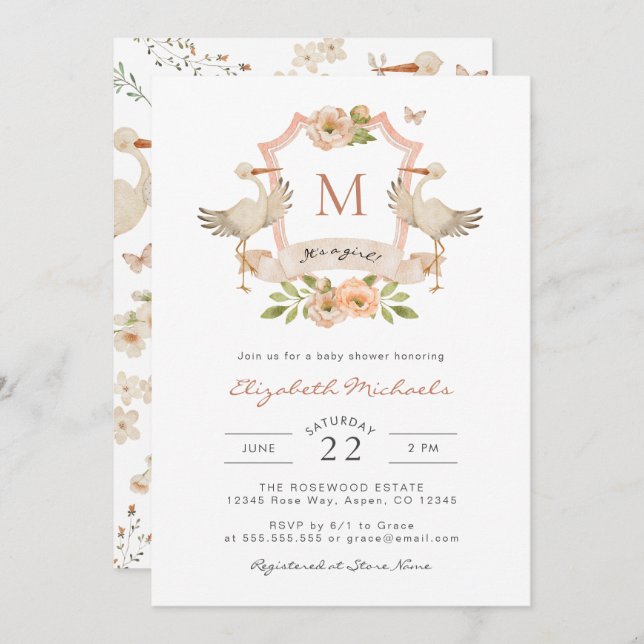 Convites É uma garota! Chá de Bebê (Frente/Verso)