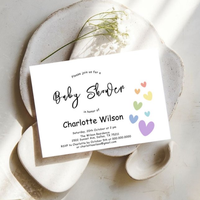 Convites É uma garota! Chá de fraldas de Corações Bonitos e (Criador carregado)