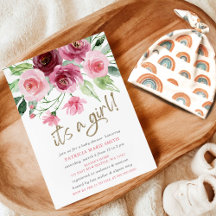 É uma garota Chá de fraldas Floral Moderno Rosa Ro