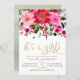 Convites É uma garota! Chá de fraldas Floral Rosa e Vermelh (Frente/Verso)