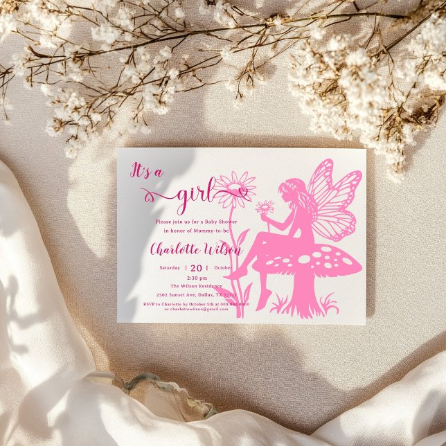 Convites É uma garota! Cogumelos de fada e Chá de fraldas d (Criador carregado)