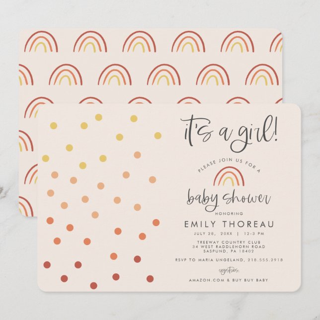 Convites É uma garota esmagada Pastel Rosa Terracotta Rainb (Frente/Verso)