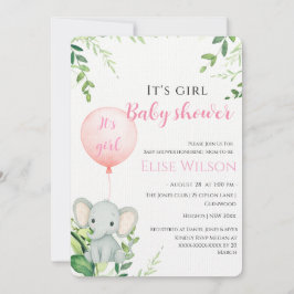 Convites É uma garota! Pequeno elefante bonito com balão