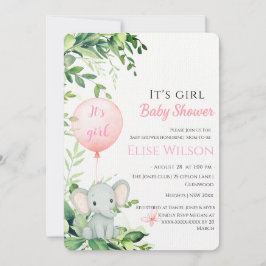 Convites É uma garota! Pequeno elefante bonito com balão