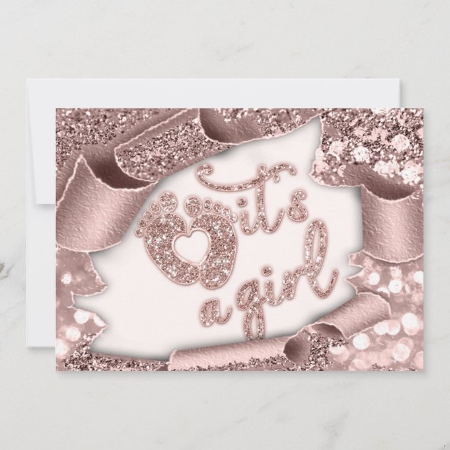 Convites É uma garota personalizada com Rosa de bebê novo (Verso)