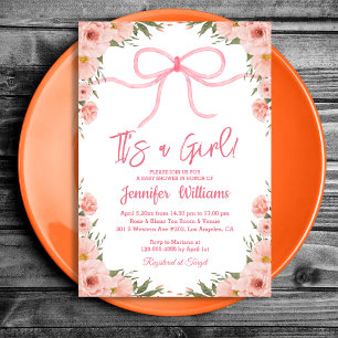 Convites é uma menina, arco floral cor-de-rosa elegante bab