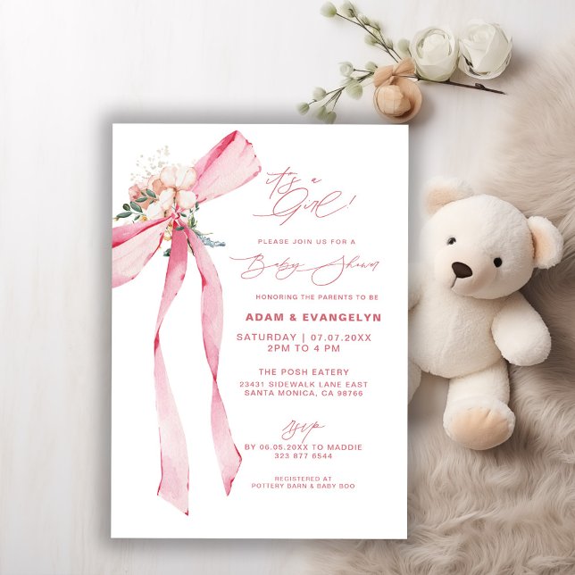 Convites É Uma Menina! Arco Rosa Floral Chuveiro de Bebê (Criador carregado)
