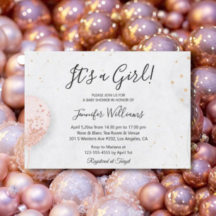 Convites é uma menina, balões cor-de-rosa, chá de fraldas m