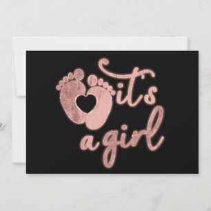 Convites É uma menina Bebê Rosa Coração Preto Pés Personali