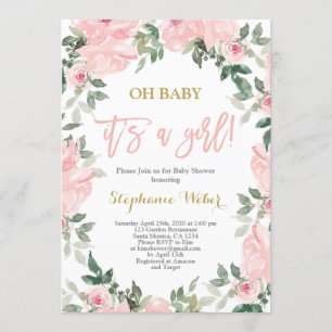 Convites É uma menina Chá de fraldas de flora cor-de-água r