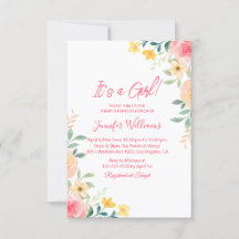 é uma menina, chá de fraldas floral rosa-d'água