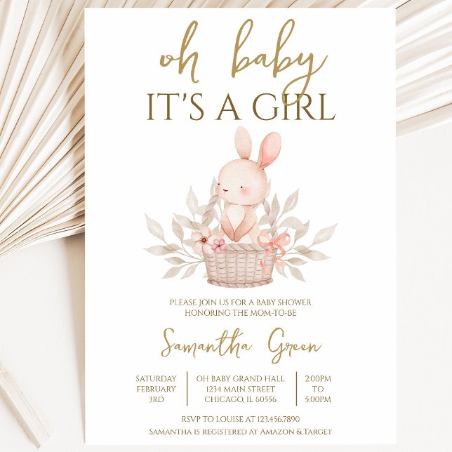 Convites É uma Menina Chácara de Coelho Baby Shower (Criador carregado)