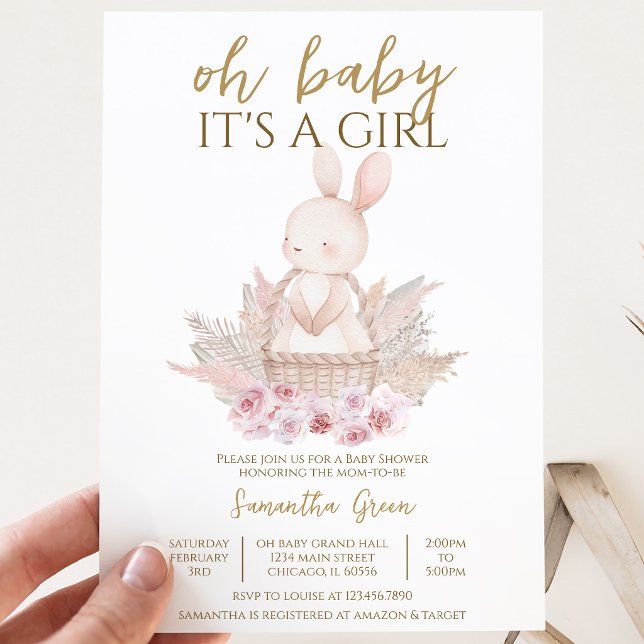 Convites É uma Menina Chás de Bebê Boho Bunny (Criador carregado)