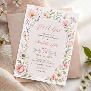 Convites É Uma Menina Chuvada de Flores Para o Bebê