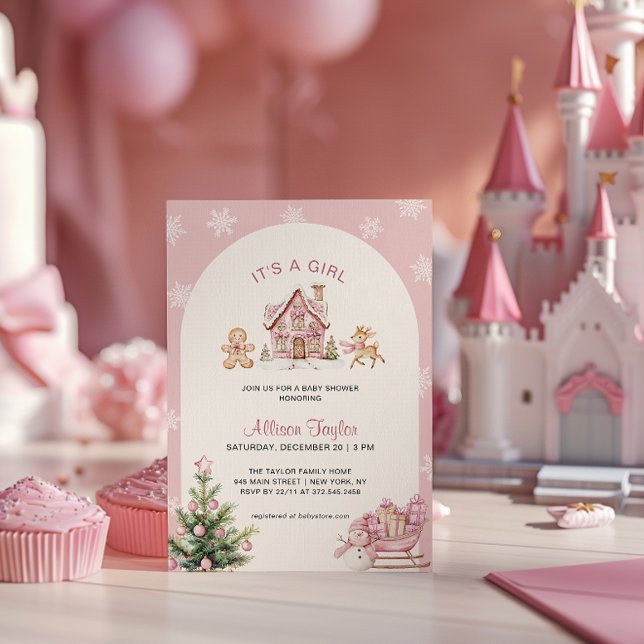 Convites É uma menina Chuveiro de bebê menina cor-de-rosa (Criador carregado)