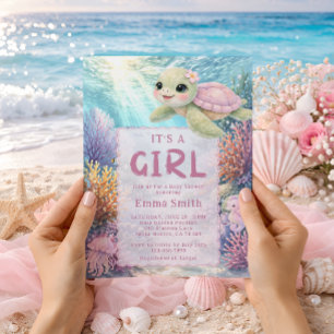 Convites É uma Menina Debaixo do Mar Tartaruga Menina Chá d