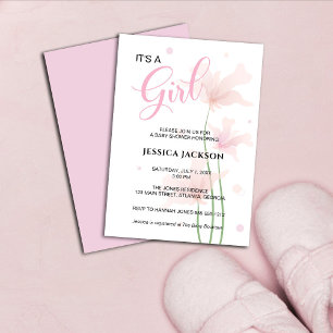 Convites É uma Menina Flores Rosa Suave 