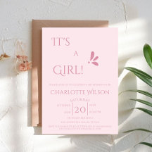 É uma menina! Minimalismo Rosa Pastel Chás de Bebê