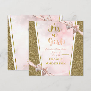 Convites É uma Menina Rosa Dourado Pele Étnica Menina Chás 