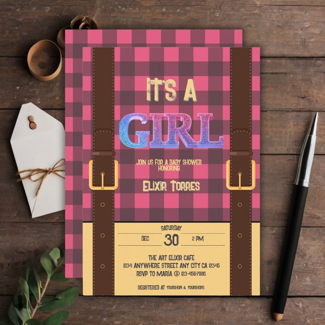 Convites É uma menina Rustic Lumberjack Flannel Chá de fral (Criador carregado)