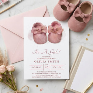 Convites É uma menina Sapatos de Bebê Fofo Aquarela Chuvinh