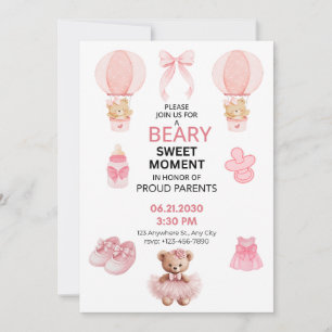 CONVITES É UMA MENINA URSO ROSA E BRANCO 5X7 CHÃO PARA CHÁ