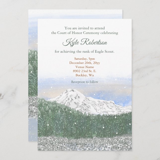 Convites Eagle Scout, Court of Honor, Mt. Rainier (Frente/Verso)
