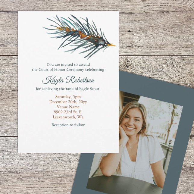 Convites Eagle Scout, Court of Honor, Pine Needles (Eagle scout court of honor party invitation, watercolor pine needles)