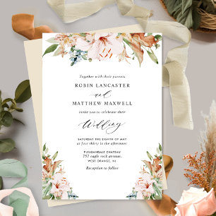 Convites Earthy Blooms and Buttery Beige Elegant Wedding In