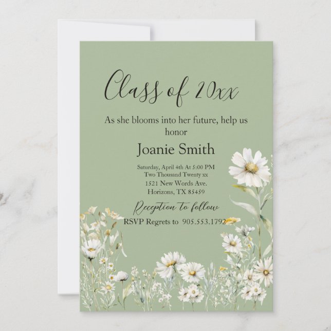 Convites Earthy Sage & Botanical Greenery Graduation (Frente)