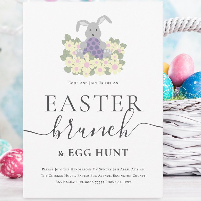 Convites Easter Brunch and Egg Hunt Cute Bunny (Cute easter bunny egg hunt and brunch spring party invitation )