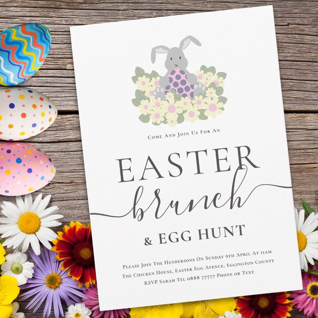 Convites Easter Brunch and Egg Hunt Cute Bunny Invitation (Cute easter bunny egg hunt and brunch spring party invitation )