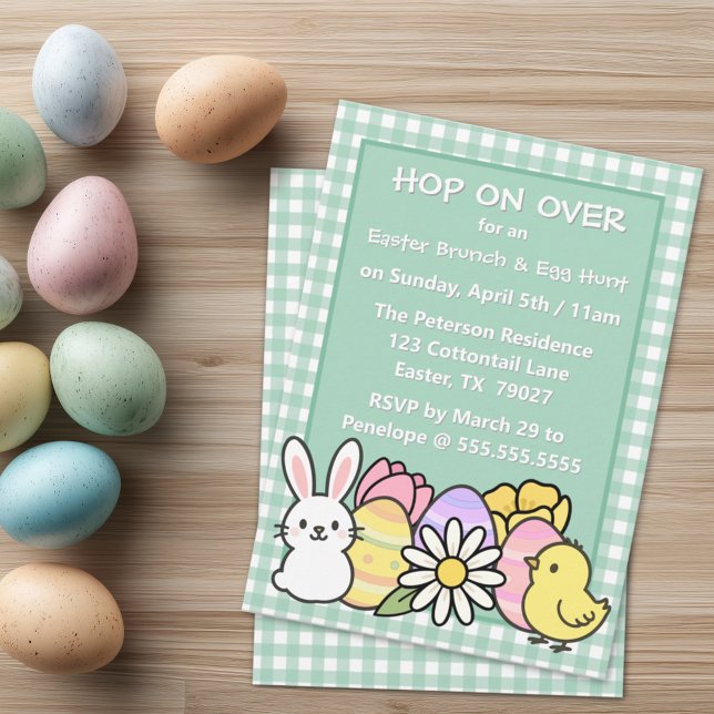 Convites Easter Brunch & Egg Hunt Green Gingham (Criador carregado)