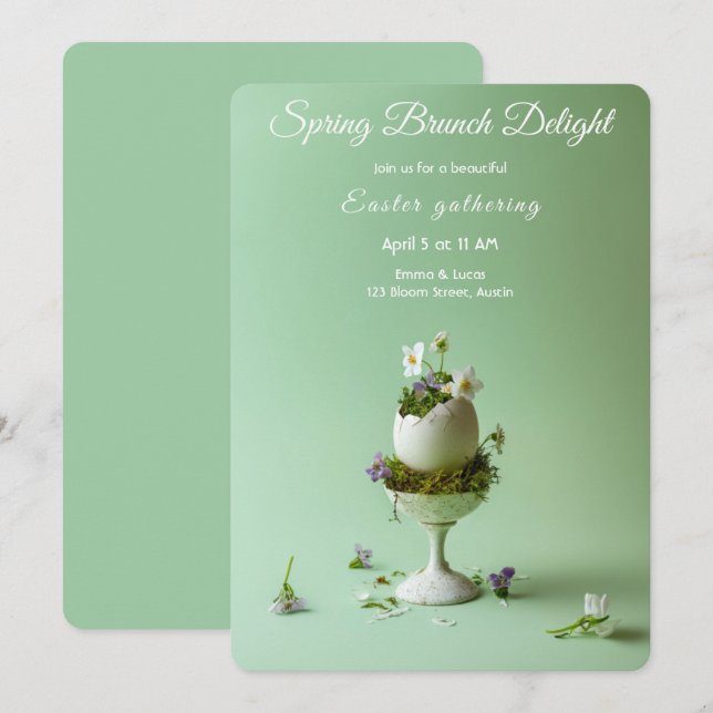Convites Easter Brunch Invitation Floral Egg Spring Elegant (Frente/Verso)