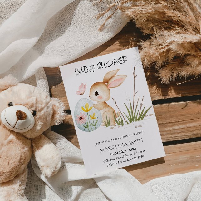 Convites Easter Bunny Baby Shower - Cute Pastel Bunny  (Criador carregado)