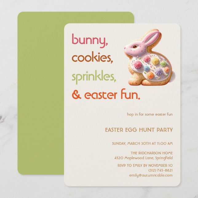 Convites Easter Bunny Cookie Invitation | Kids Easter Party (Frente/Verso)