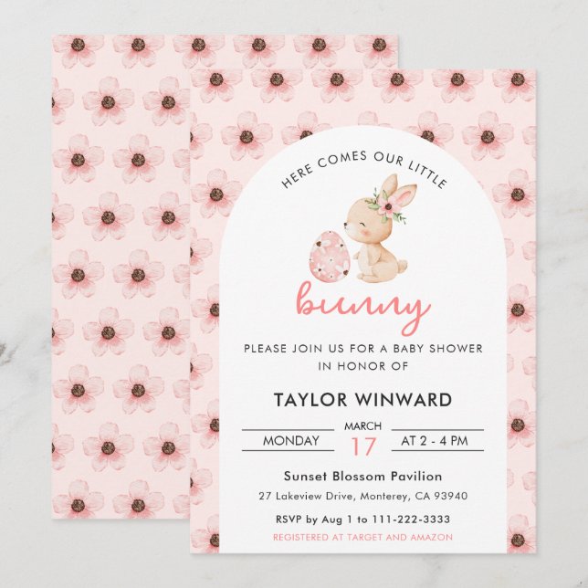 Convites Easter Bunny Floral Baby Shower (Frente/Verso)