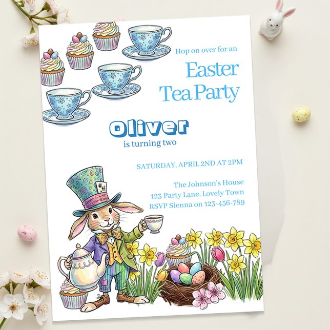 Convites Easter Bunny Tea Party Any Age Childrens Birthday  (Kids Easter Garden Tea Party and Egg Hunt Invitation)