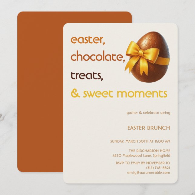 Convites Easter Chocolate Egg Invitation Sweet Spring Party (Frente/Verso)