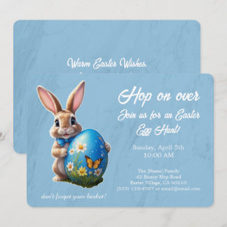 Convites Easter Egg Hunt Brunch Hop on Over Bunny blue -