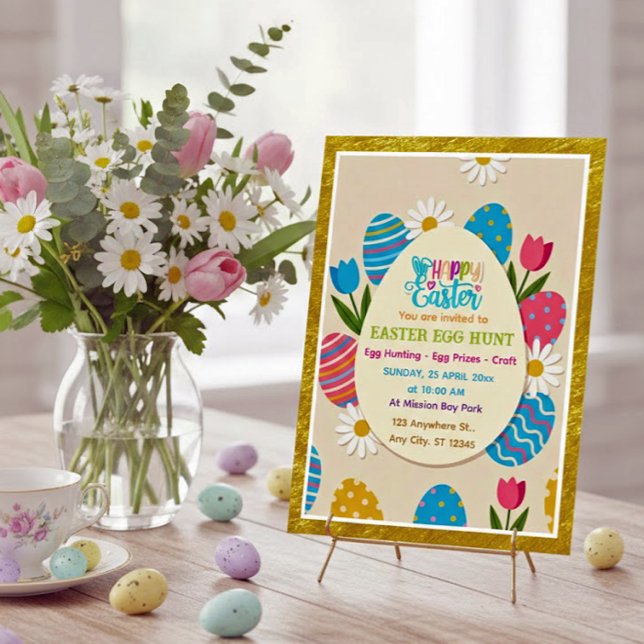 Convites Easter Egg Hunt | Gold Frame Floral Holiday (Criador carregado)