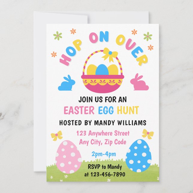 Convites Easter Egg Hunt Kids Pastel Blue Pink Invite (Frente)