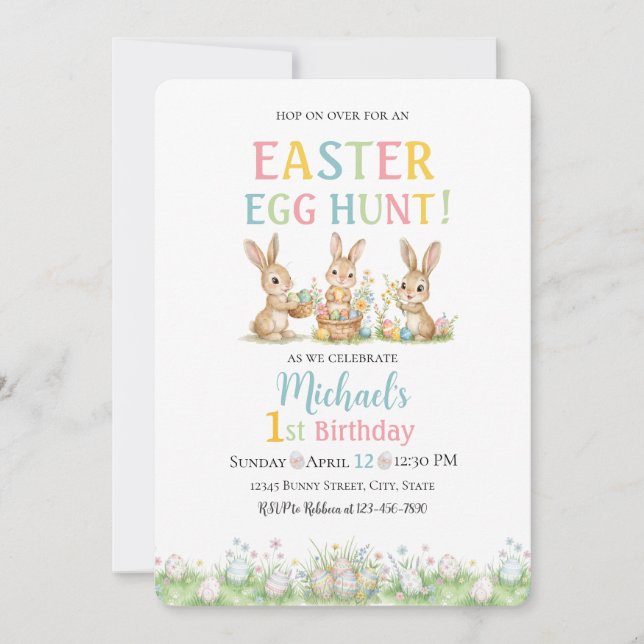 Convites Easter Egg Hunt Michael's 1st Birthday Invitation (Frente)