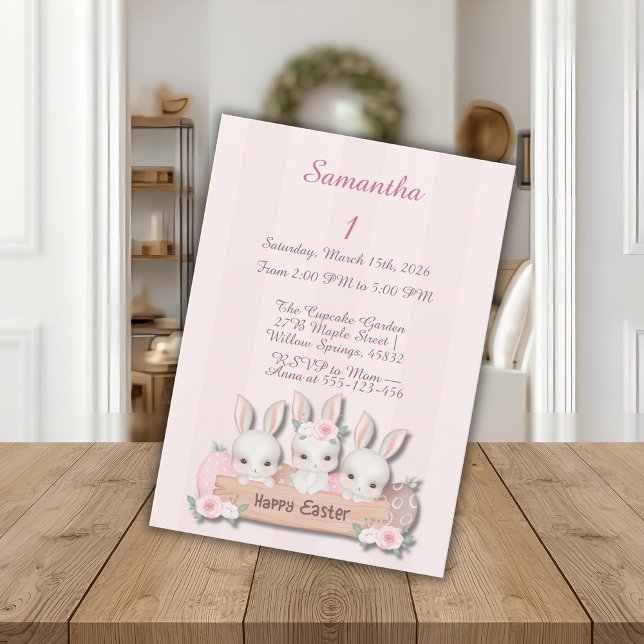 Convites Easter First Birthday Invite - Kawaii Bunnies  (Criador carregado)